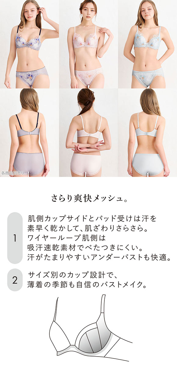 ワコール 夏めくブラ 3/4カップブラジャー BC ワコール ブラジャー 吸汗速乾 接触冷感 Wacoal BXB485 大きいサイズ