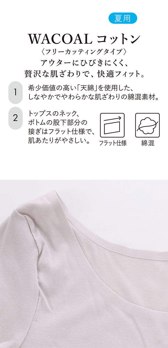 ワコール WACOALコットン フリーカッティングタイプ 天綿 2分袖 半袖 LL Wacoalインナー ニットトップ