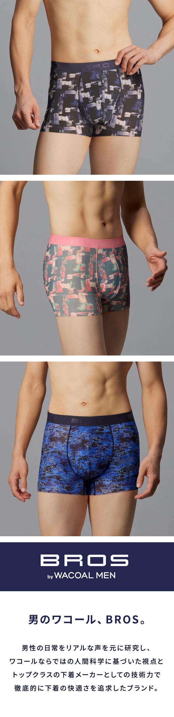 ブロス バイ ワコールメン BROS by WACOAL MEN 動きにフィット！キモチイイパンツ ボクサーパンツ SML 前閉じ 吸汗速乾 GT3371