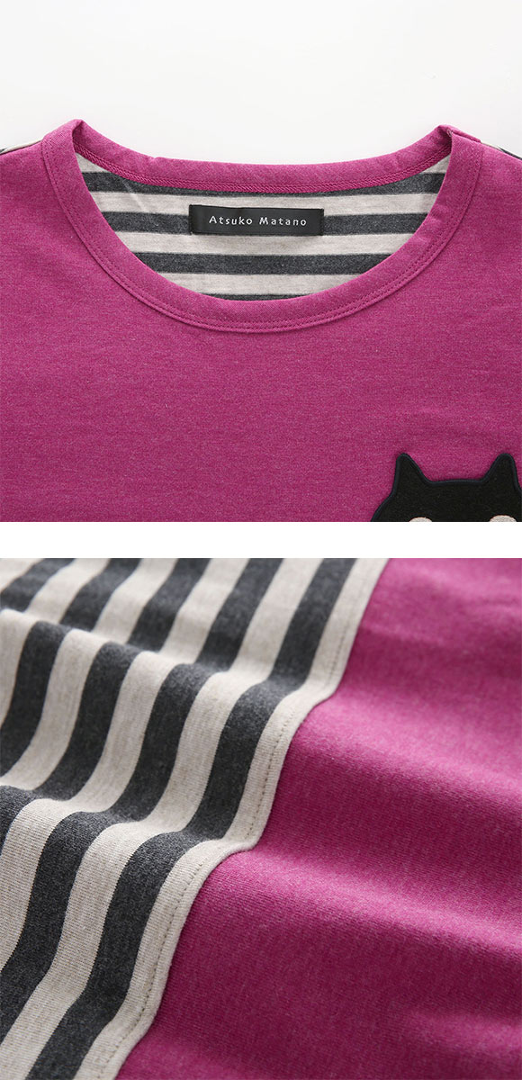 ワコール Wacoal マタノ アツコ ATSUKO MATANO ネコ ボーダー パジャマ ML 綿100％ ナイティ パジャマ 上下セット