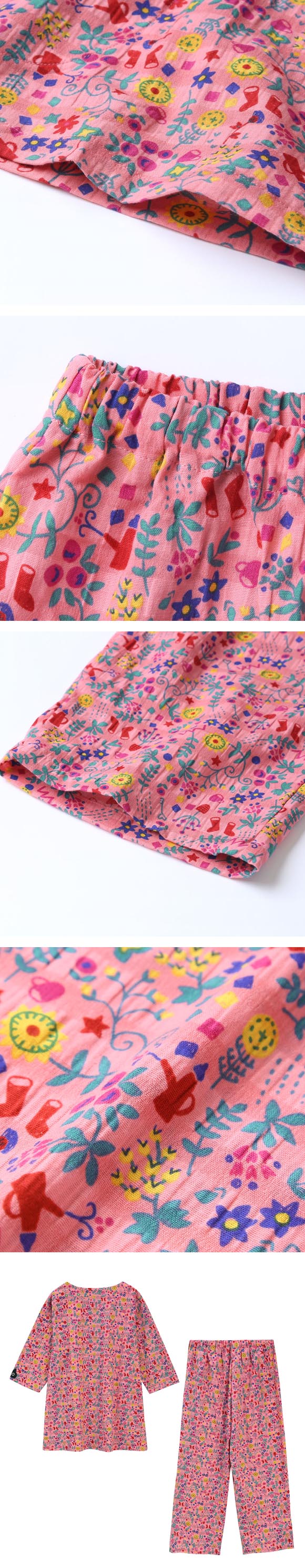 ワコール マタノアツコ パジャマ 7分袖8分丈パンツ 上下セット ルームウェア ねこ 綿100％ Wacoal ATSUKO MATANO