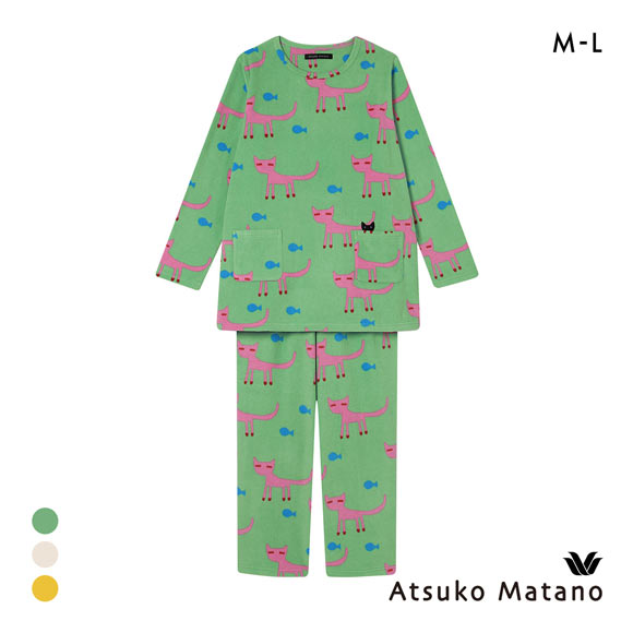 ワコール マタノアツコ フリース 長袖 パジャマ 上下セット ルームウェア あったか ねこ Wacoal ATSUKO MATANO