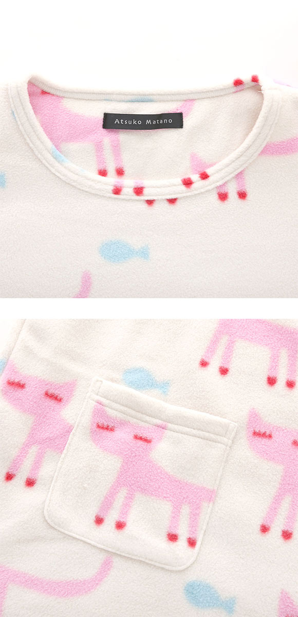 ワコール マタノアツコ フリース 長袖 パジャマ 上下セット ルームウェア あったか ねこ Wacoal ATSUKO MATANO