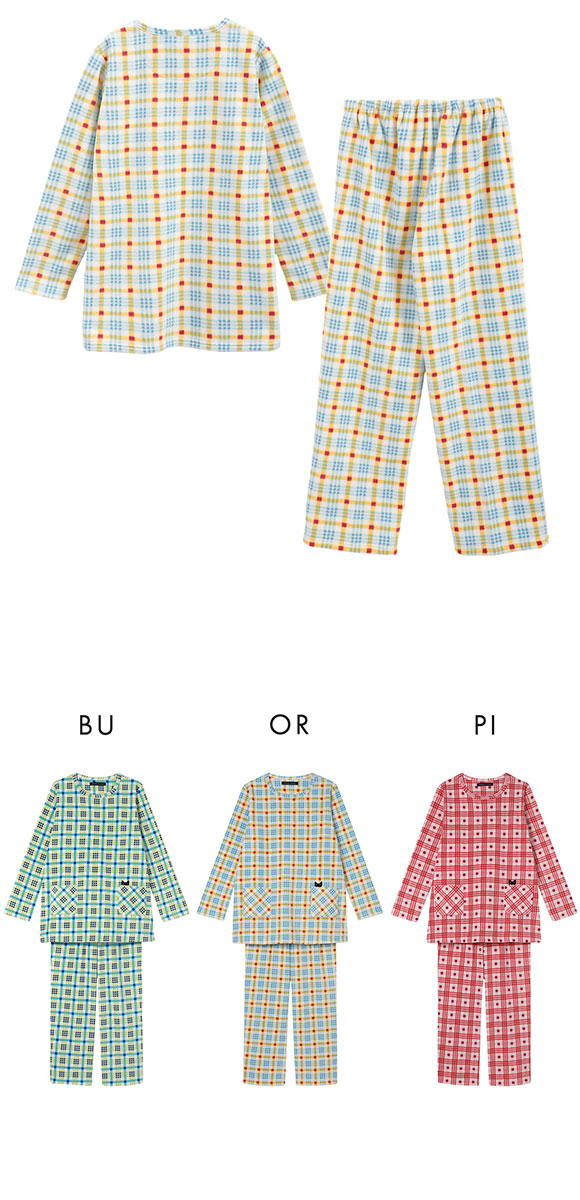 ワコール マタノアツコ フリース 長袖 パジャマ 上下セット ルームウェア あったか チェック ねこ レディース Wacoal ATSUKO MATANO