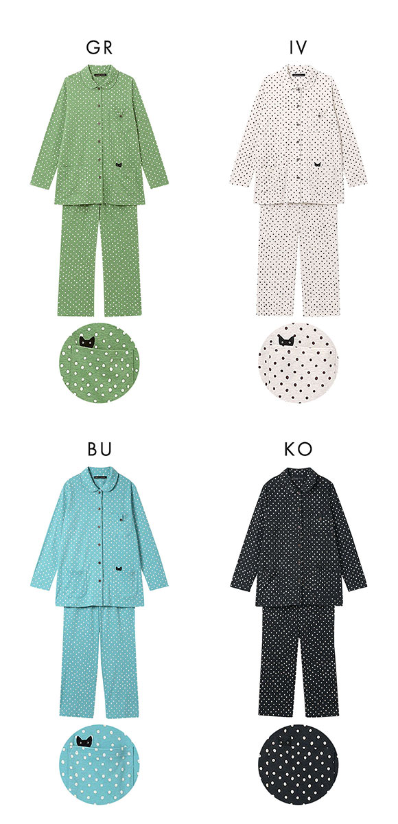 ワコール Wacoal マタノアツコ ATSUKO MATANO 長袖 パジャマ 上下セット ネコドット セットアップ