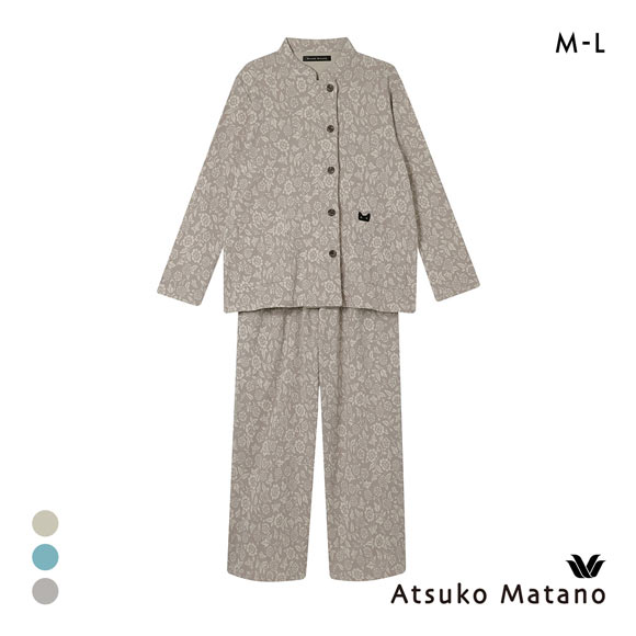 ワコール マタノアツコ くろねこ 長袖 パジャマ 上下セット ルームウェア スタンドカラー Wacoal ATSUKO MATANO