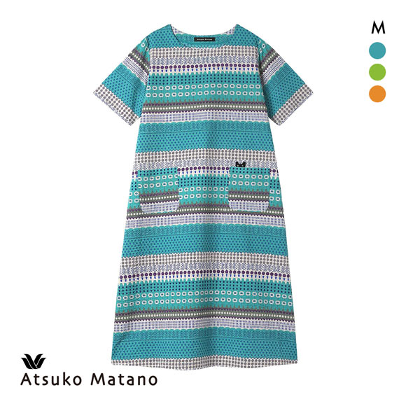ワコール マタノアツコ ワンピース 5分袖 ルームウェア パジャマ ナイティ ボーダー調 綿100％ Wacoal ATSUKO MATANO