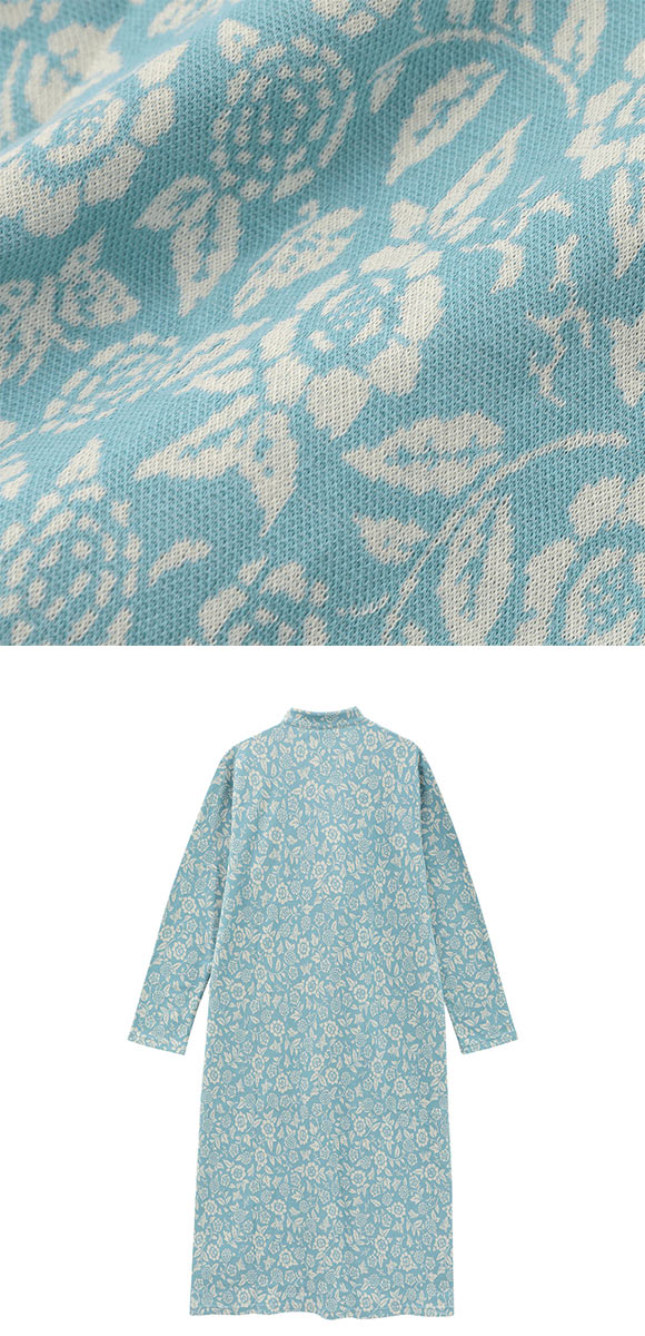 ワコール マタノアツコ くろねこ 長袖 ルームウェア パジャマ ワンピース 綿100％ スタンドカラー Wacoal ATSUKO MATANO