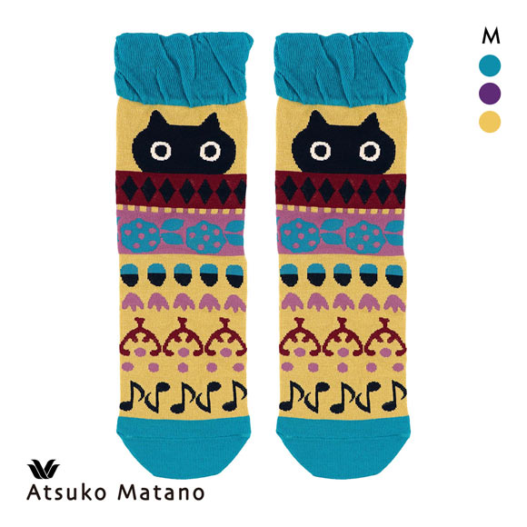ワコール マタノアツコ ソックス 靴下 くろねこと音符 レディース Wacoal ATSUKO MATANO