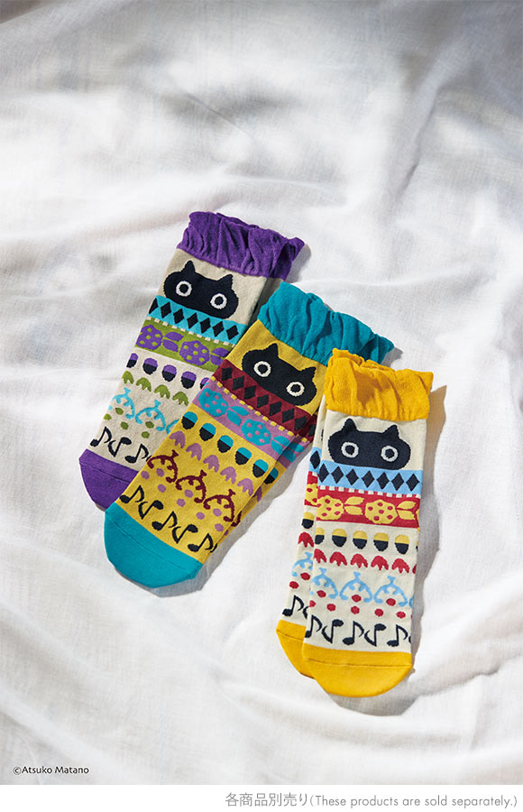 ワコール マタノアツコ ソックス 靴下 くろねこと音符 レディース Wacoal ATSUKO MATANO