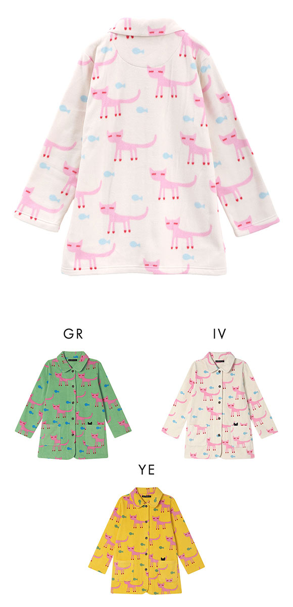 ワコール マタノアツコ フリース ローブ 長袖 羽織り ねこ ルームウェア パジャマ レディース Wacoal ATSUKO MATANO