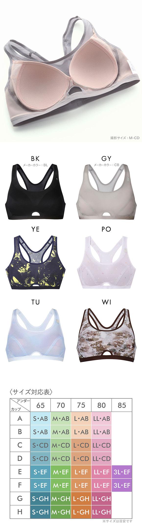 ワコール Wacoal シーダブリューエックス CW-X FITNESS スポーツブラ ブラジャー ハーフトップ ノンワイヤー ABCD HTY007 単品
