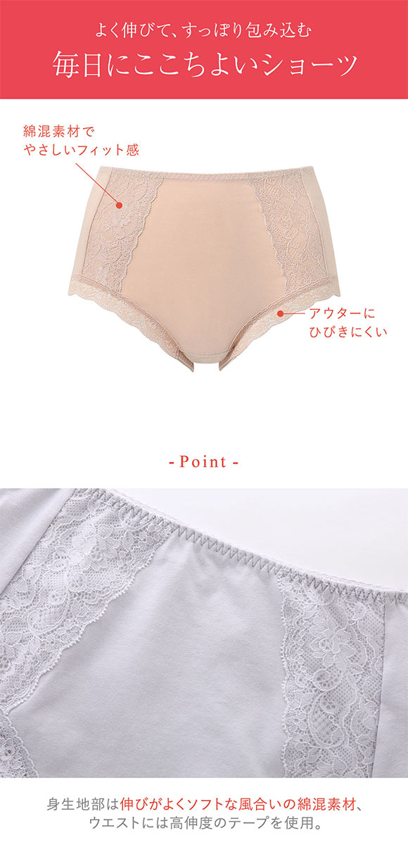 ワコール ウイング ショーツ 綿混 良く伸びて、すっぽり包み込む M L LL Wacoal Wing 大きいサイズ