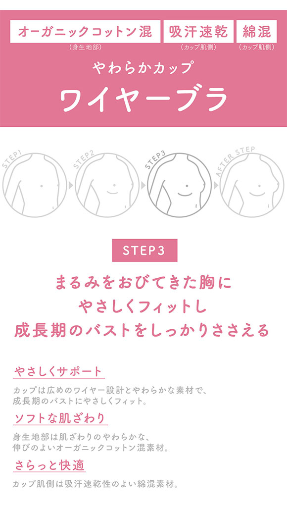 ワコール Wacoal ウイング Wing teen ジュニア STEP3 3/4カップブラジャー EF 女の子 単品