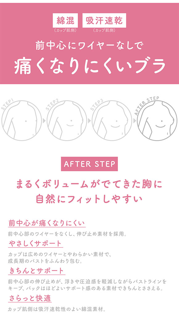 ワコール Wacoal ウイング Wing teen 成長期のバストにフィット AFTER STEP 3/4カップブラジャー EF ジュニア 女の子 単品