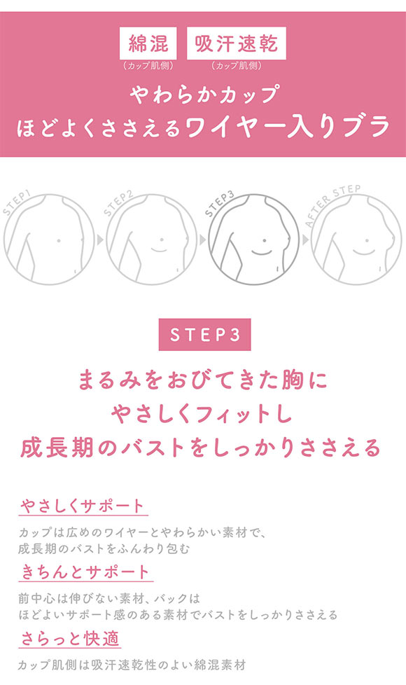 ワコール Wacoal ウイング Wing teen 成長期のバストにフィット STEP3 ジュニアブラジャー ABCDEF ジュニア 女の子 単品