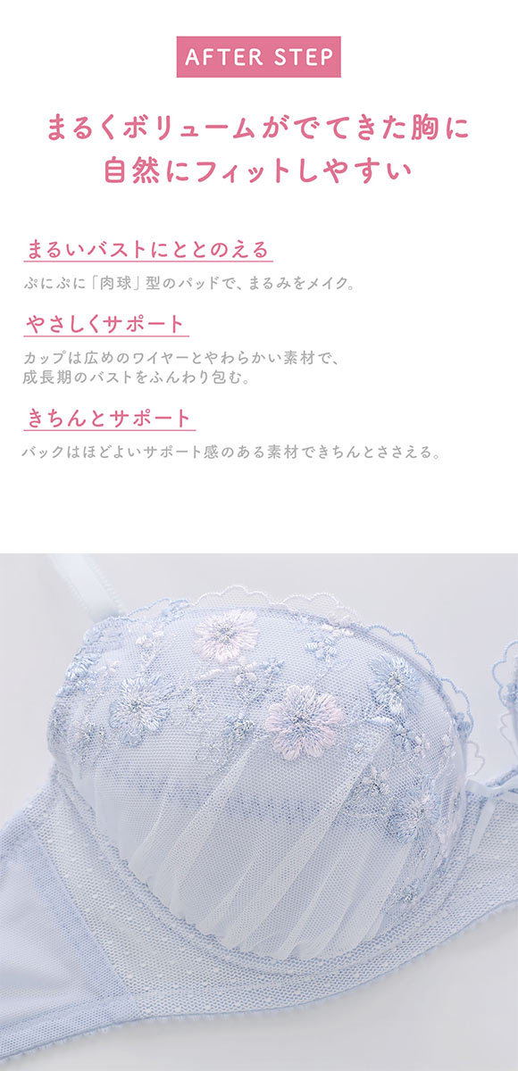 ワコール ウイング ティーン 3/4カップブラジャー ABCDEF ワイヤー入り 高校生におすすめ 女の子 Wacoal Wing teen AFTER STEP 大きいサイズ