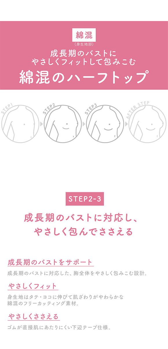 ワコール Wacoal ウイング Wing teen ジュニア STEP2-3 ノンワイヤーブラジャー 綿混ハーフトップ 2SSML キッズ 女の子 単品