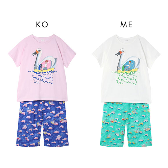 ワコール ツモリチサト 冒険の旅 スワンボート パジャマ 4分袖 7分丈パンツ ルームウェア 上下セット 半袖 綿100％ Wacoal tsumori chisato SLEEP