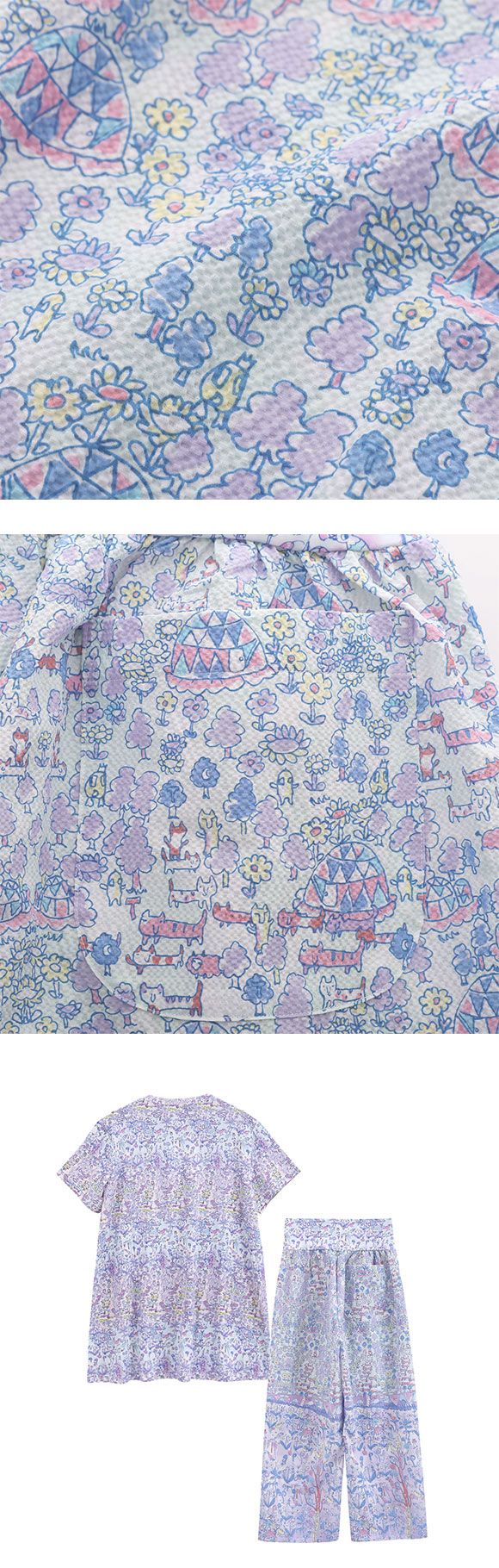 ワコール ツモリチサト 冒険の旅 パジャマ 4分袖9分丈パンツ ルームウェア 上下セット 半袖 Wacoal tsumori chisato SLEEP