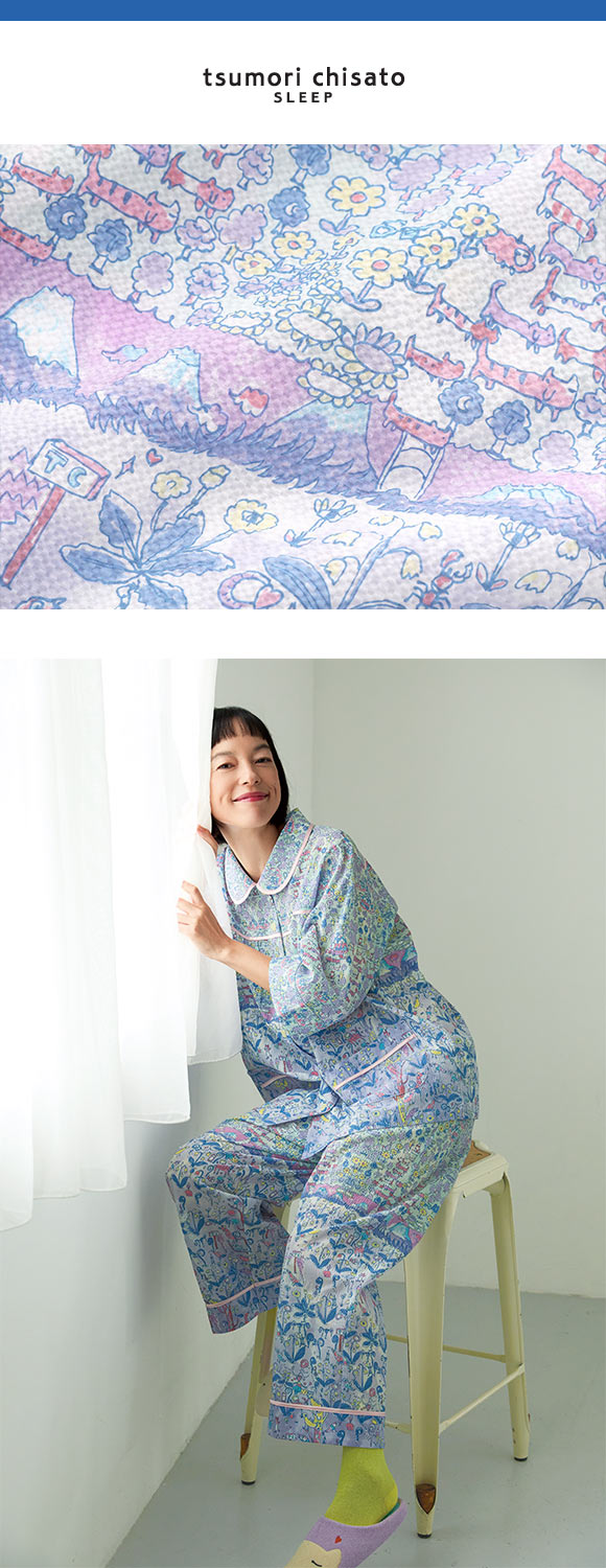 ワコール ツモリチサト 冒険の旅 シャツパジャマ 7分袖8分丈 上下セット ルームウェア 綿100％ レディース Wacoal tsumori chisato SLEEP