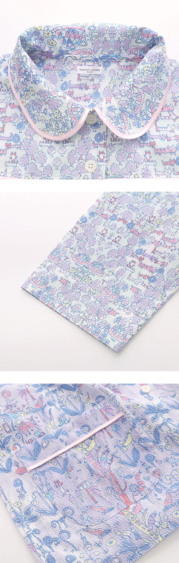 ワコール ツモリチサト 冒険の旅 シャツパジャマ 7分袖8分丈 上下セット ルームウェア 綿100％ レディース Wacoal tsumori chisato SLEEP