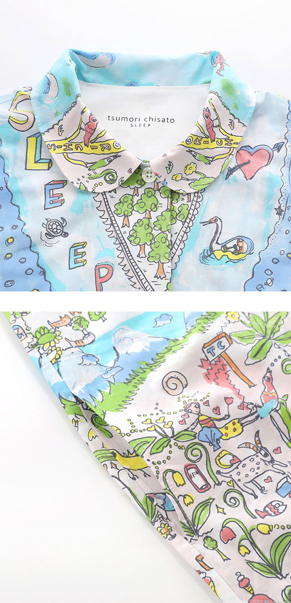 ワコール ツモリチサト 冒険の旅 長袖 シャツパジャマ 上下セット ルームウェア サテン 綿100％ Wacoal tsumori chisato SLEEP