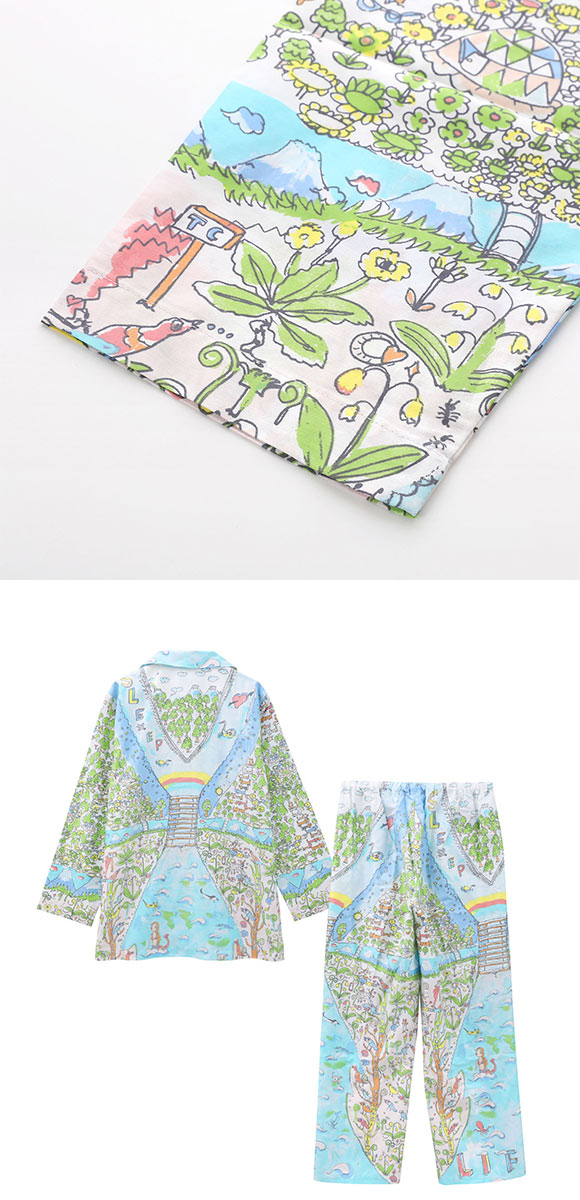 ワコール ツモリチサト 冒険の旅 長袖 シャツパジャマ 上下セット ルームウェア サテン 綿100％ Wacoal tsumori chisato SLEEP