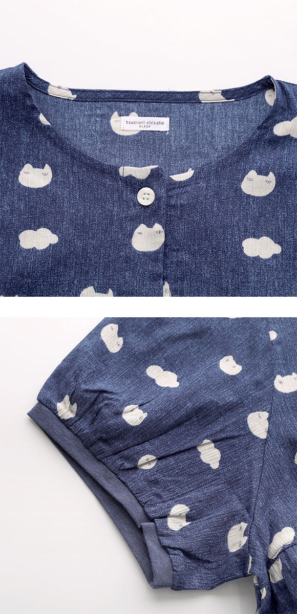 ワコール ツモリチサト ねこ 雲 パジャマ ワンピース 5分袖 ティアード 綿混 ルームウェア Wacoal tsumori chisato SLEEP