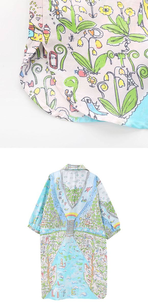 ワコール ツモリチサト 冒険の旅 ワンピース ルームウェア 長袖 パジャマ サテン 綿100％ Wacoal tsumori chisato SLEEP