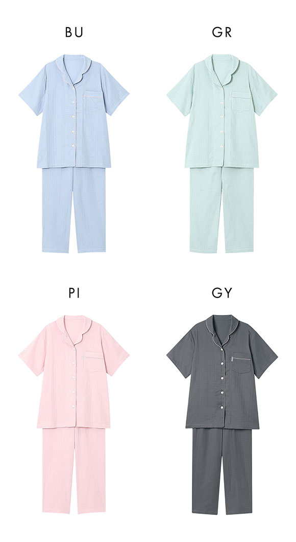 ワコール Wacoal 睡眠科学 シャツパジャマ 上下セット レディース 5分袖 半袖 前開き 2重ガーゼ 綿100％