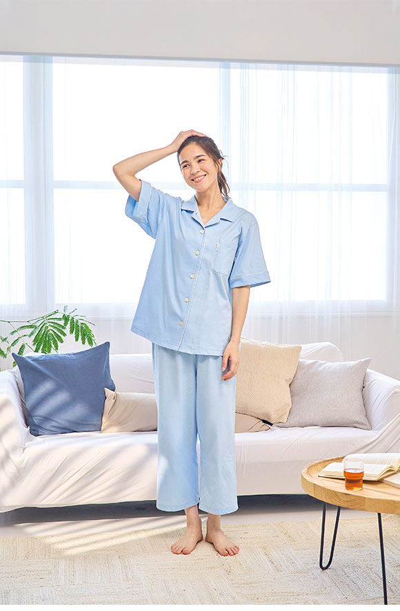 ワコール 睡眠科学 レディース シャツパジャマ 5分袖 半袖 上下セット 綿100％ やわらかキープ Wacoal