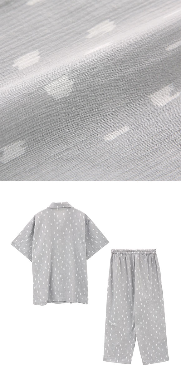 ワコール 睡眠科学 SOU･SOU柄 シャツパジャマ レディース 高島ちぢみ 5分袖 8分丈パンツ 上下セット 綿100％ Wacoal