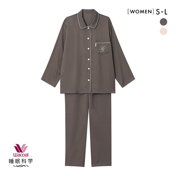 ワコール Wacoal 睡眠科学 レディース ベンベルグサテン シャツ パジャマ 長袖 上下セット