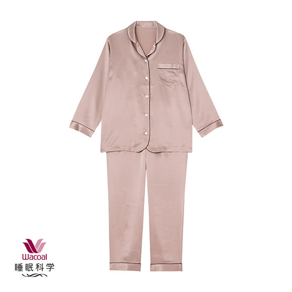 ワコール Wacoal 睡眠科学 レディース シルクサテン シャツパジャマ 長袖 上下セット シルク100％ 絹 LL