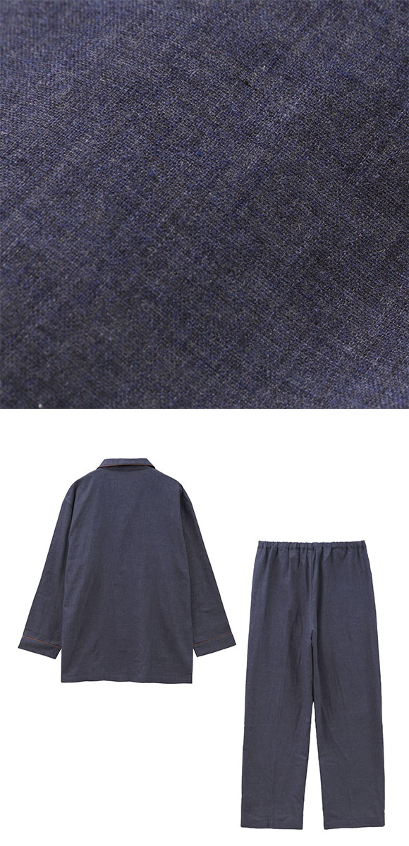 ワコール 睡眠科学 メンズ 二重ガーゼ シャツパジャマ 長袖 デニム風 綿100％ 紳士 Wacoal