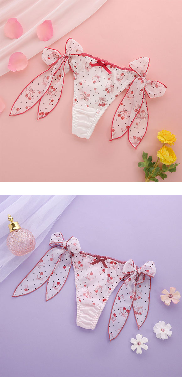 ココランジェ ドットチェリーシフォン Tバック ショーツ サイドリボン COCO Linge