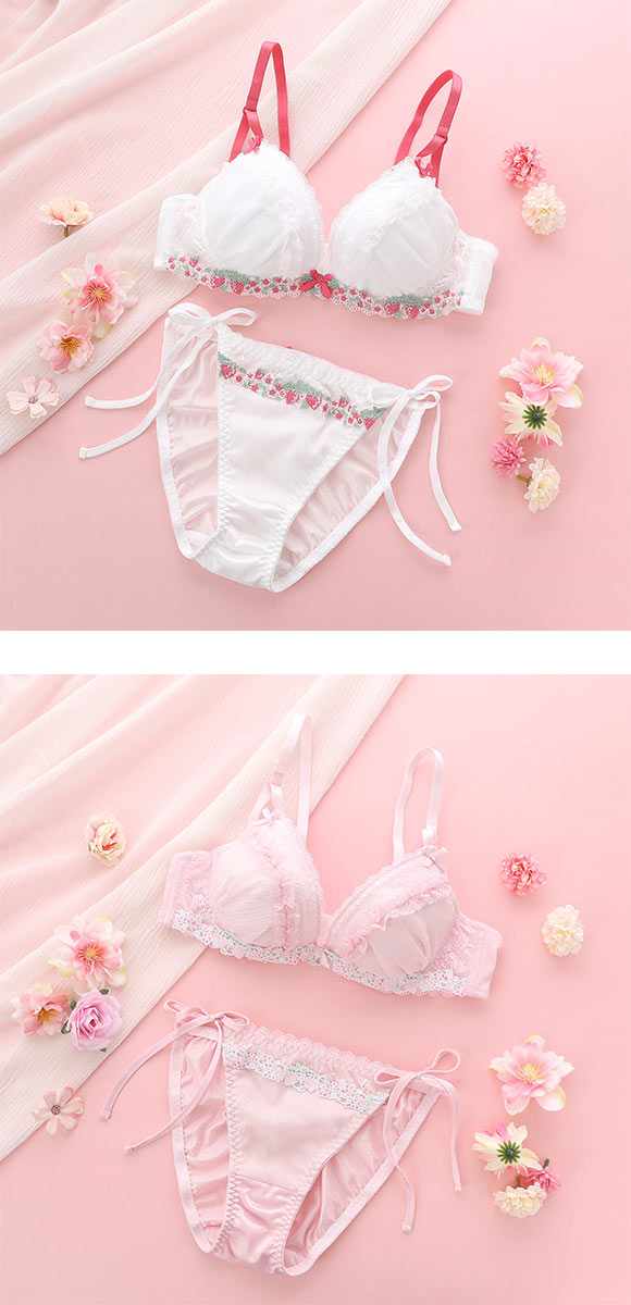 ココランジェ ストロベリーガーデンシフォン ブラジャー ショーツ セット サイドリボン COCO Linge