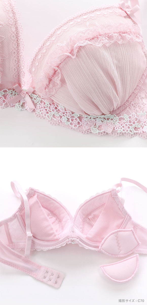 ココランジェ ストロベリーガーデンシフォン ブラジャー ショーツ セット サイドリボン COCO Linge
