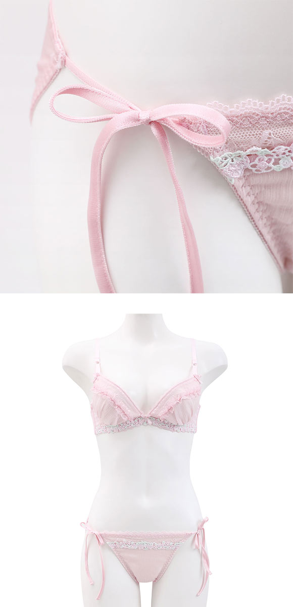 ココランジェ ストロベリーガーデンシフォン ブラジャー ショーツ セット サイドリボン COCO Linge