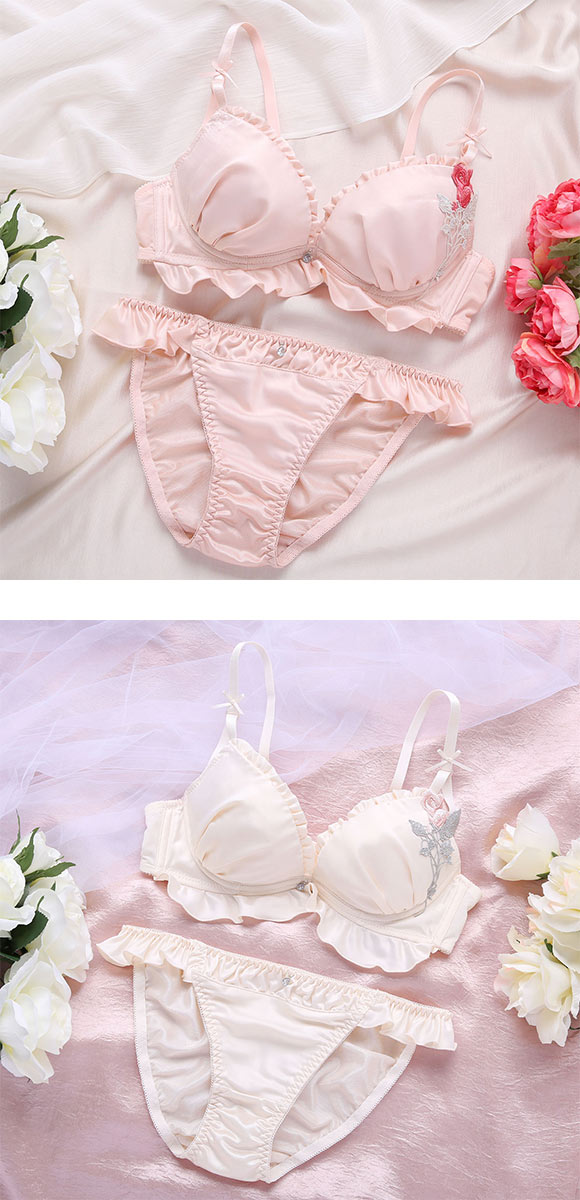 ココランジェ サテンローズアップリケ ブラジャー ショーツ セット COCO Linge