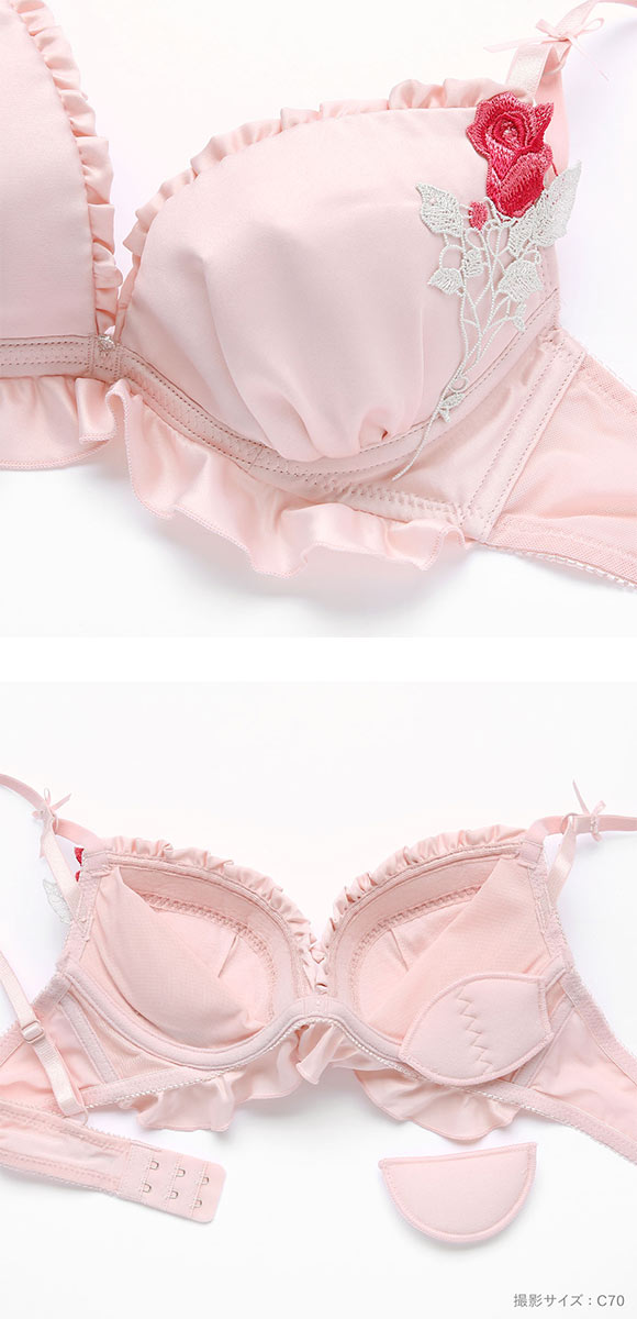 ココランジェ サテンローズアップリケ ブラジャー ショーツ セット COCO Linge