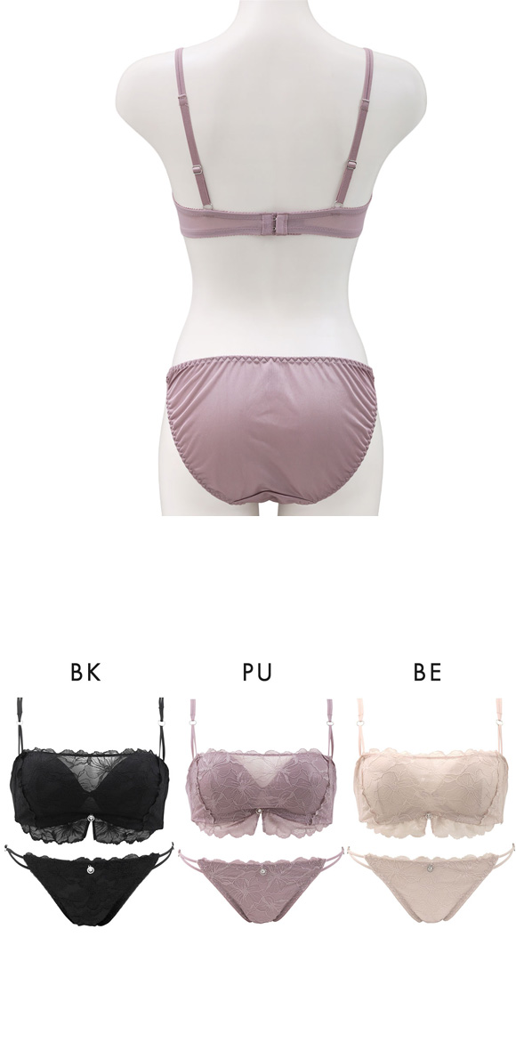 ココランジェ シアーヴェールレース デコルテUP モールド ハーフカップ ブラジャー ショーツ セット COCO Linge
