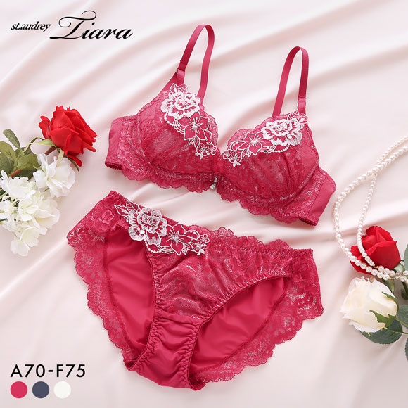 セントオードリー ティアラ シークレットトゥインクルフラワー 3/4カップ ブラショーツセット ABCDEF バックレース St.Audrey tiara