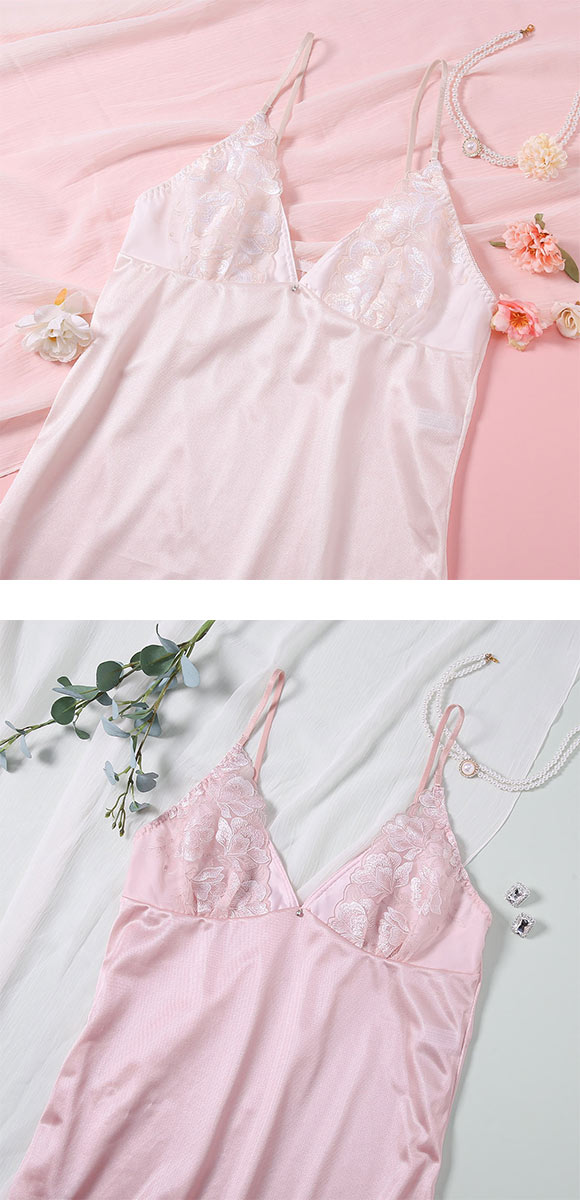 ココランジェ ガーデンレースサテン ロングキャミソール ランジェリー COCO Linge