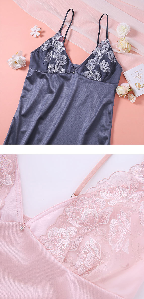 ココランジェ ガーデンレースサテン ロングキャミソール ランジェリー COCO Linge