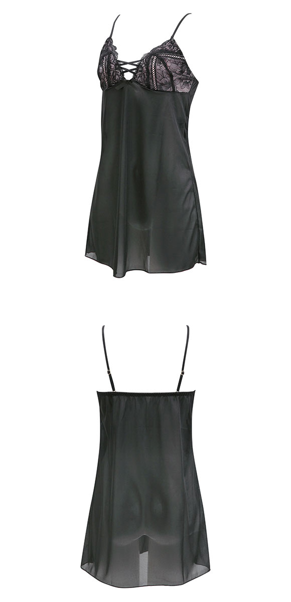 ココランジェ スモーキーレースアップ ランジェリー スリップ 75cm丈 COCO Linge