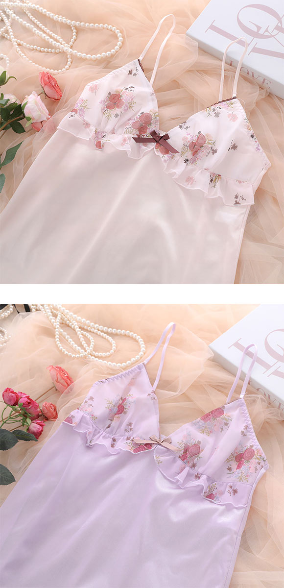 ココランジェ レトロフラワードレス ランジェリー スリップ 75cm丈 COCO Linge