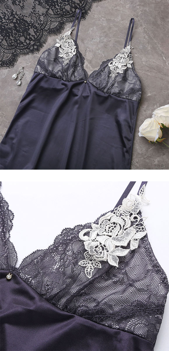 ココランジェ エレガントレーシーモチーフ 75cm スリップ ランジェリー COCO Linge