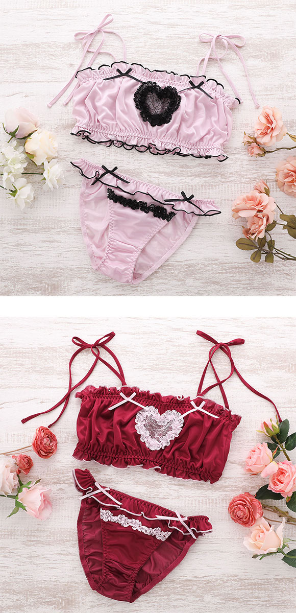 ココランジェ ラブリーハートサテン ノンワイヤー ブラジャー ショーツ セット COCO Linge